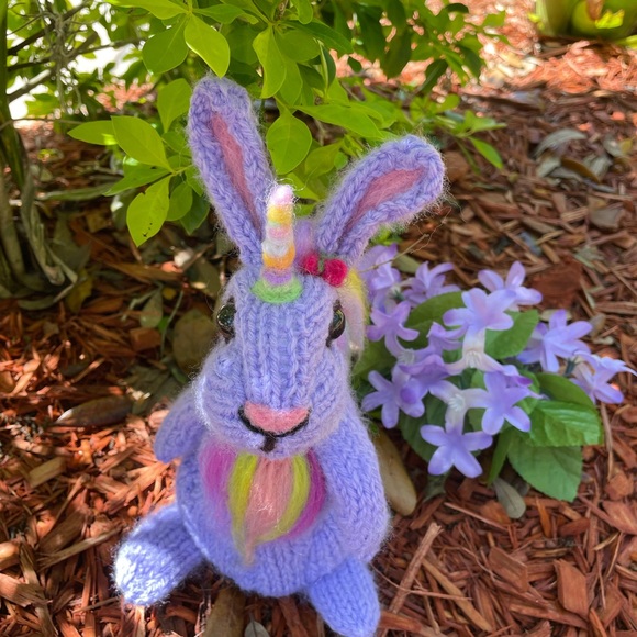 Hand crafted knit and needle felted unicorn magical  bunny rabbit stuffed animal - Picture 9 of 10